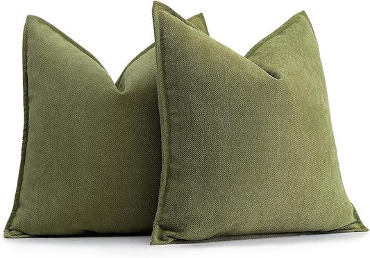 ZWJD Olive Green Pillow Covers 26x26 Set of 2 Chenille Throw Pillow Covers with Elegant Design Soft and Luxurious Decorative Throw Pillows for Couch, Bed, and Home Decor
