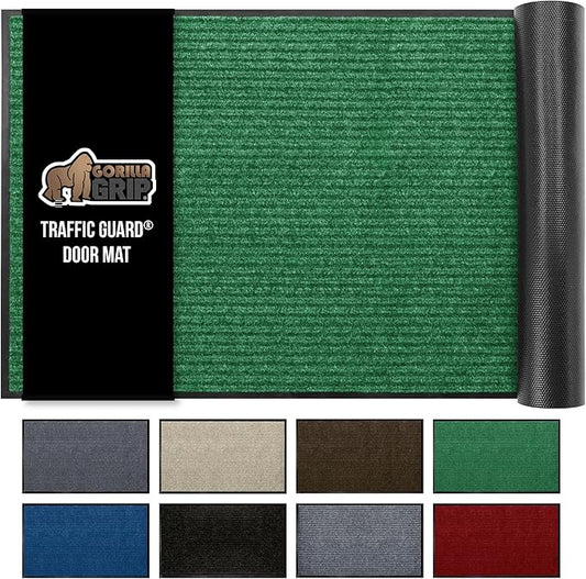 GORILLA GRIP Traffic Guard Door Mat, 60x36, Heavy Duty Welcome Mats, Commercial Office Space Doormat, Waterproof, Fade Resistant, Strong Rubber Backing, Low Profile, Shoe and Boot Scraper, Green