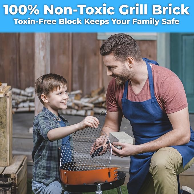 Heavy Duty, Non-Toxic Grey Grill Brick Cleaner 4 Pack. Reusable Chemical Free BBQ Pumice Cleaning Block for Flattops, Grills and Griddles. Non Scratch Grillstone is The Perfect Barbecue Scouring Tool