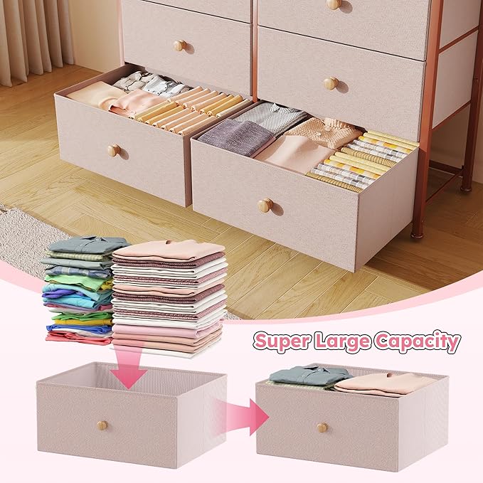 Dresser for Bedroom with 12 Drawers Tall Dressers for Bedroom Fabric Dressers & Chest of Drawers with Sturdy Metal Frame, Wood Top, for Woman, Closet, 40.6" W x 11.8" D x 44.5" H (Pink)