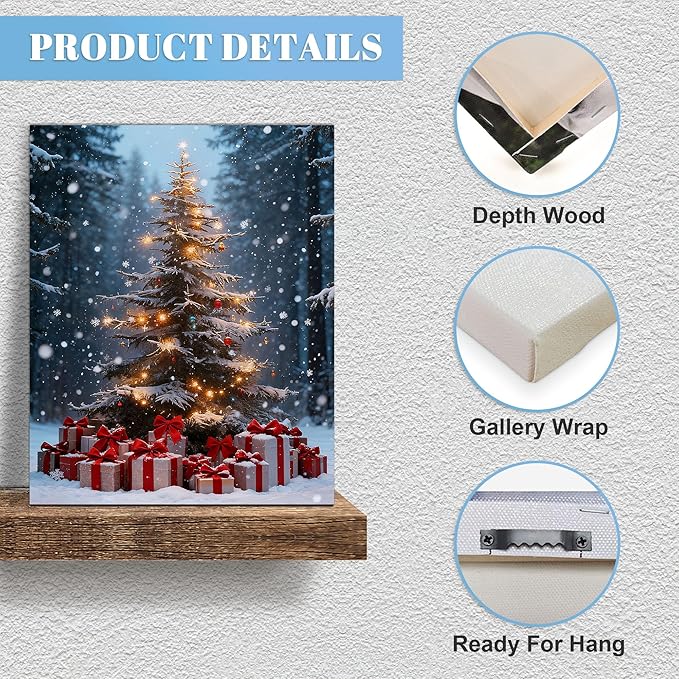 Framed Christmas Pictures Wall Decor,Vintage Pine Tree Prints,Winter Christmas Canvas Wall Art Decoration for Bedroom Bathroom Living Room Rustic Xmas Holiday Gifts (Christmas Tree 14, 24'' X 36'')