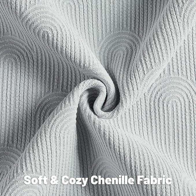 FUTEI Light Grey Chenille Decorative Throw Pillow Covers 12x20 Inch Set of 2,Soft Cozy Striped Geometric Patterns Lumbar Pillow Cases,Modern Home Decor for Couch Bed Living Room