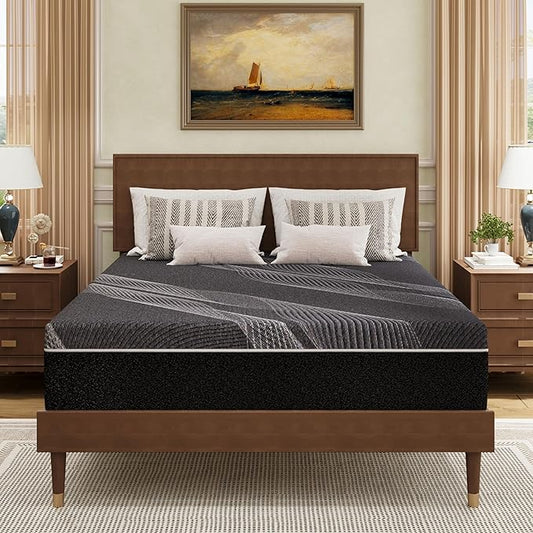 Full Mattress 12 Inch Charcoal Gel Memory Foam in a Box, CertiPUR-US Certified, Fiberglass Free, Cooling Double Mattress, Made in The USA of US Foam, 75" × 54" × 12", Medium