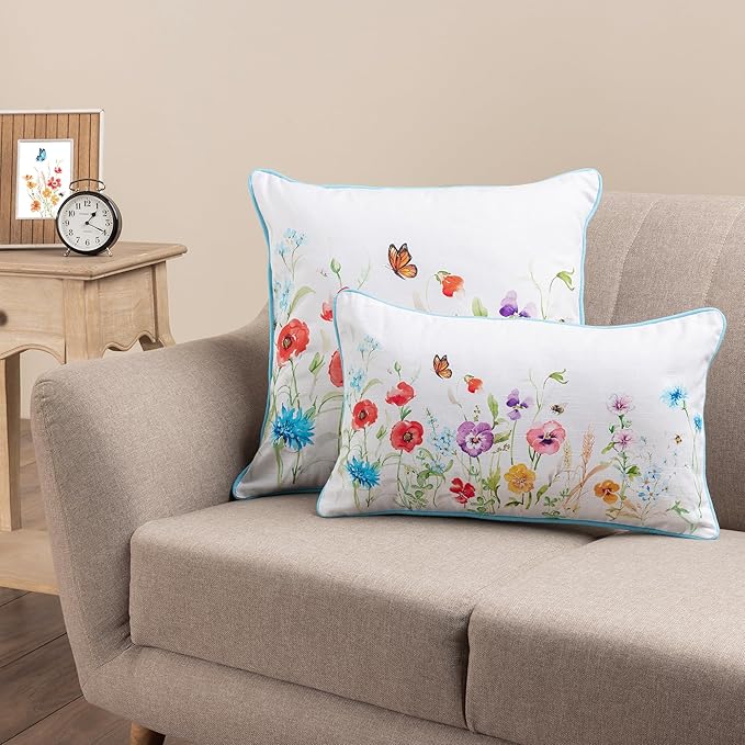 Maison d' Hermine Decorative Pillow Cover 100% Cotton 18 Inch x 18 Inch Square Toile Washable Cushion Covers with Invisible Zipper for Couch, Bedroom, Home, Summer Whisper