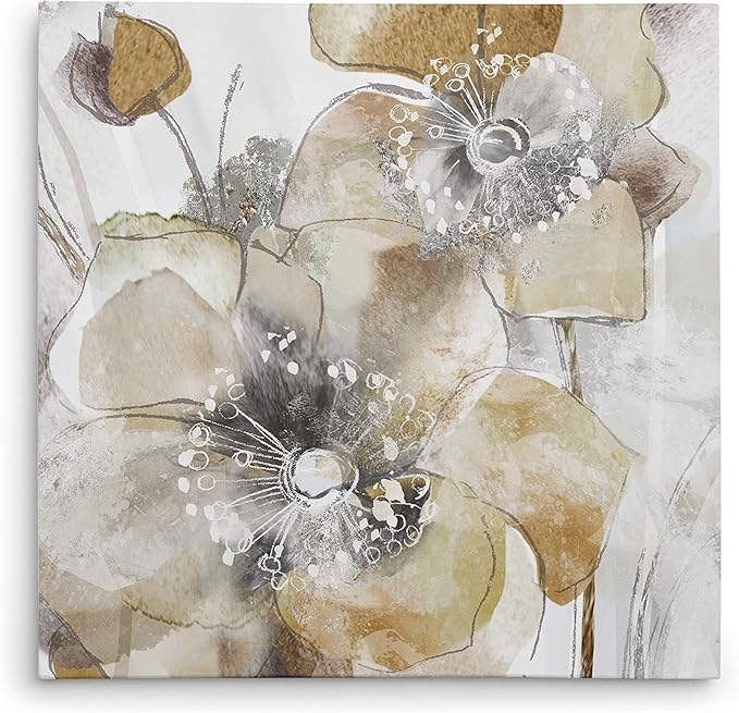 Wexford Home Taupe Spring Poppy II Gallery Wrapped Canvas Wall Art, 10x10,