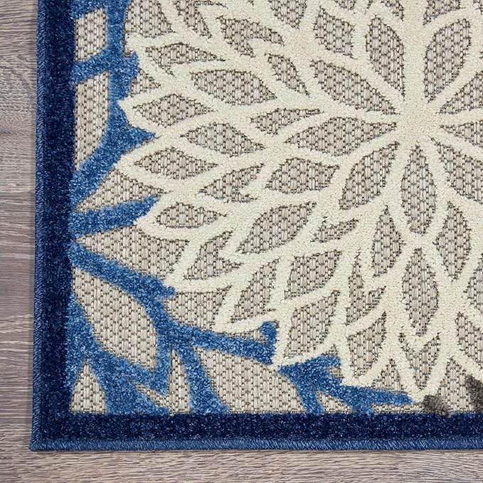 Nourison Aloha Indoor/Outdoor Blue/Multicolor 10' x 14' Area Rug, Tropical, Botanical, Easy Cleaning, Non Shedding, Bed Room, Living Room, Dining Room, Deck, Backyard, Patio (10x14)