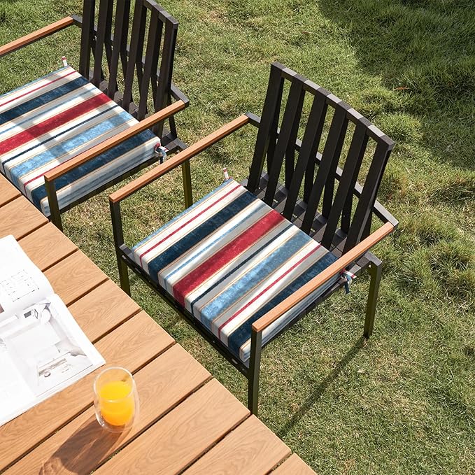 Set of 2 Outdoor Square Chair Cushions 18.5"x16"x2" for Patio, Water Resistant Patio Dining Seat Pads Replacement for Kitchen Garden and Outdoor Furniture Decoration - Stripe Red Blue