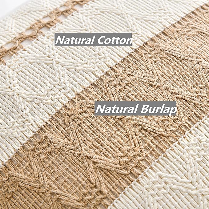 Fancy Homi Set of 2 Boho Neutral Decorative Throw Pillow Cover 16x16 Inch for Couch Bed Sofa, Aesthetic Modern Organic Farmhouse Home Decor, Soft Cotton Cute Accent Macrame Woven Tan Cushion Case