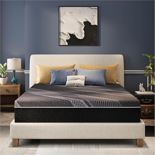 CH CHARME HOUSE 12 Inch Queen Mattress, Bamboo-Charcoal Memory Foam Mattress, Cooling & Pressure Relief, Bed in a Box, Foam Made in USA & CertiPUR-US Certified, 60'x80'x12', Black