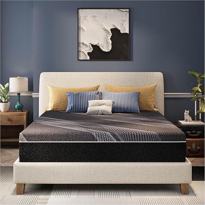 CH CHARME HOUSE 12 Inch King Mattress, Bamboo-Charcoal Memory Foam Mattress, Cooling & Pressure Relief, Bed in a Box, Foam Made in USA & CertiPUR-US Certified, 76"x80"x12", Black