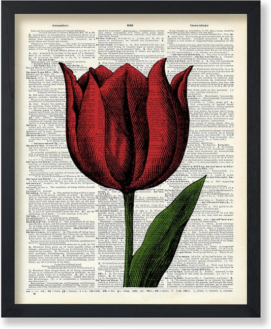 Poster Master Dictionary Art Poster - Tulip Print - Red Flower Art - Floral Art - Gift for Men, Women & Florist - Minimal Decor for Living Room, Bedroom, Dorm or Flower Shop, 18x24 Unframed Wall Art