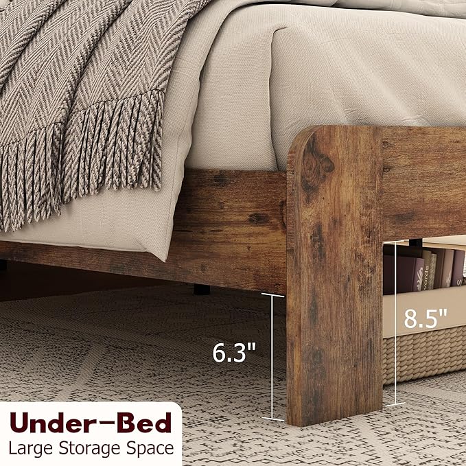 Full Size Bed Frame, Rustic Vintage Platform Bed Frame with Wood Headboard and Footboard, 12 Wood Slats Support, No Box Spring Needed (Dark Brown, Full)
