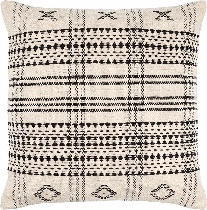 Hauteloom Viggo Decorative Throw Pillow Cover with Down Goose Feather Insert - Sofa Couch Cushion Cover - Cream