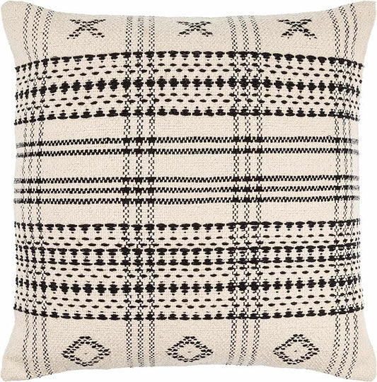 Hauteloom Viggo Decorative Throw Pillow Cover with Down Goose Feather Insert - Sofa Couch Cushion Cover - Cream