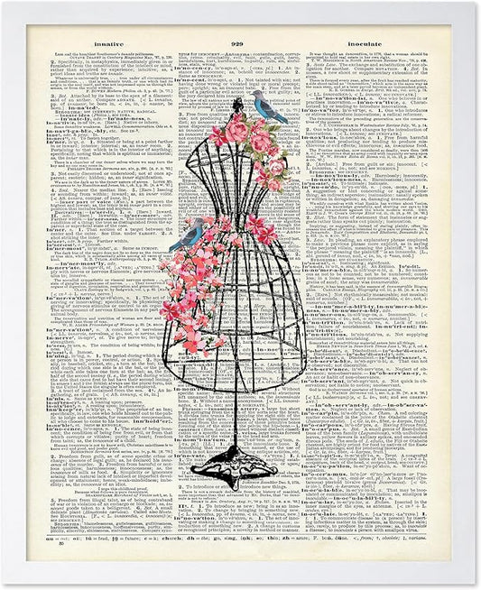 Poster Master Dictionary Art Poster - Mannequin Print - Sewing Art - Flower Art - Fashion Art - Gift for Men, Women & Dressmaker - Chic Decor for Living Room, Dorm or Office, 11x14 White Framed