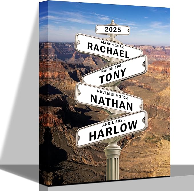 [Design 2025] Personalized Family STreet Sign Multi-Names Canvas, Custom Name And Date Street sign Canvas Print, Crossroads Street SIGN Gift For Family, Custom Name Intersection Sign Poster Wall Art