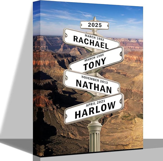 [Design 2025] Personalized Family STreet Sign Multi-Names Canvas, Custom Name And Date Street sign Canvas Print, Crossroads Street SIGN Gift For Family, Custom Name Intersection Sign Poster Wall Art