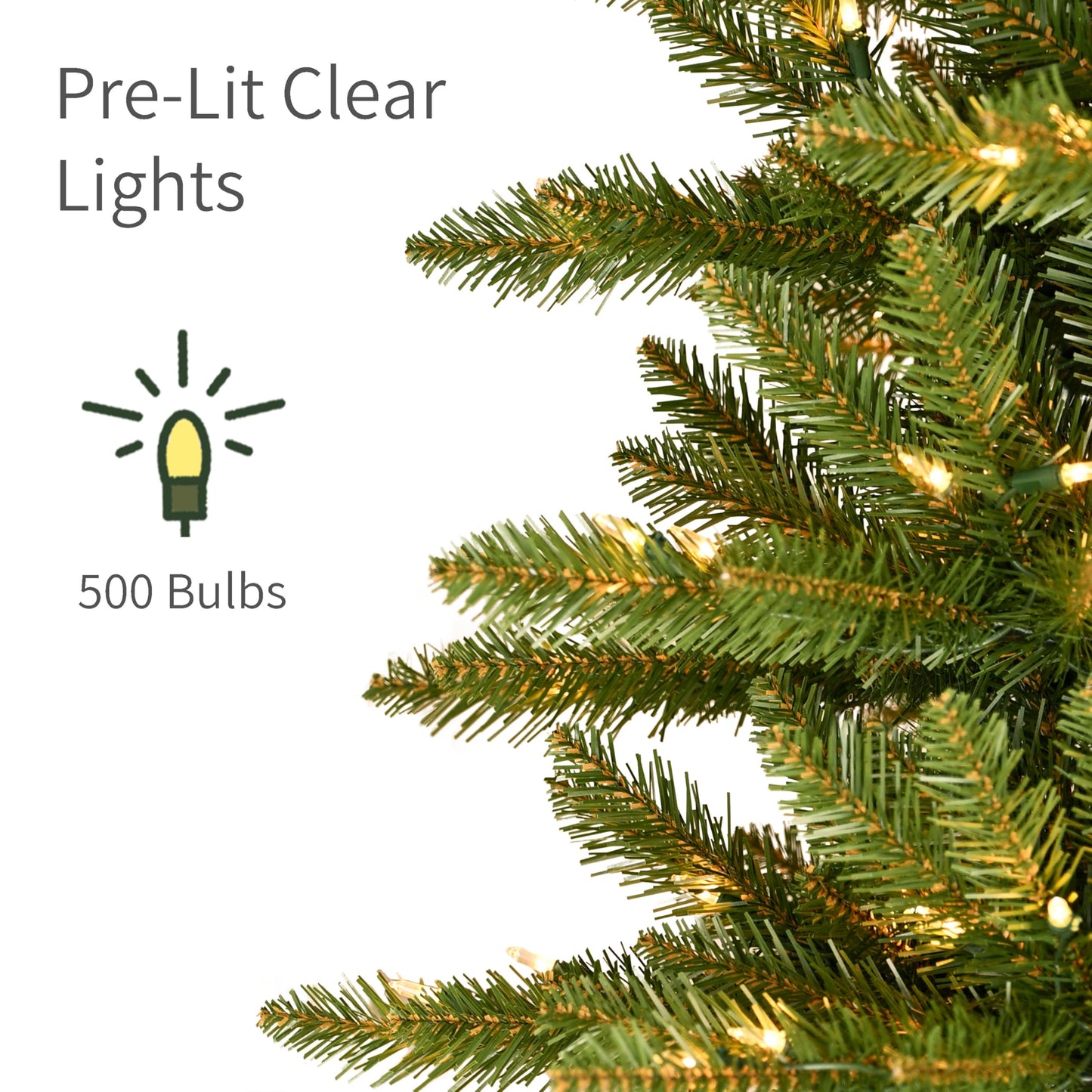 Puleo International 7.5ft Pre-Lit Slim Fraser Christmas Tree with 600 Clear Lights, 1347 Realistic Dense Branch Tips, Easy Setup Artificial Trees with Sturdy Metal Stand
