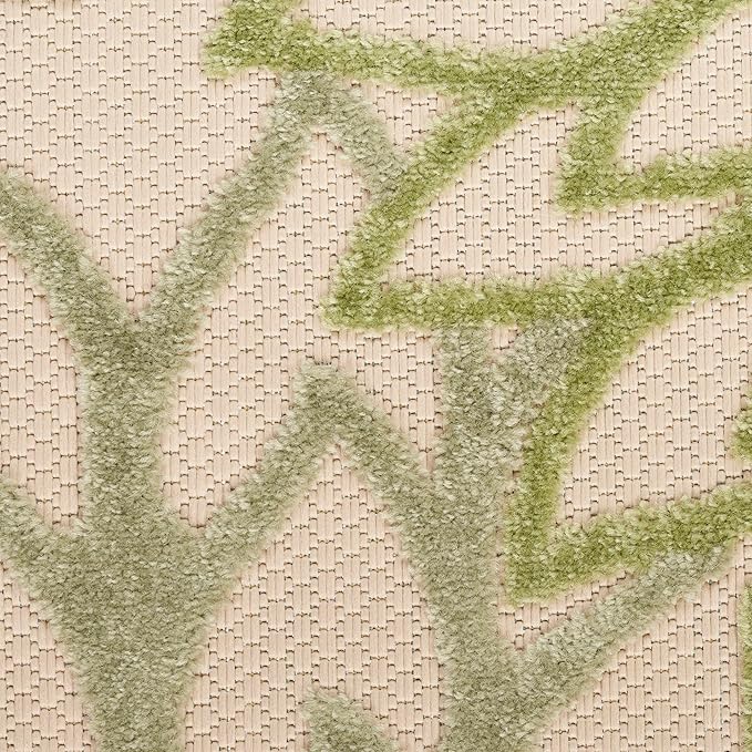 Nourison Home Aloha Indoor/Outdoor Ivory Green 7'10" x 10'6" Area Rug, Easy-Cleaning, Non Shedding, Bed Room, Living Room, Dining Room, Backyard, Patio, Deck (8x11)