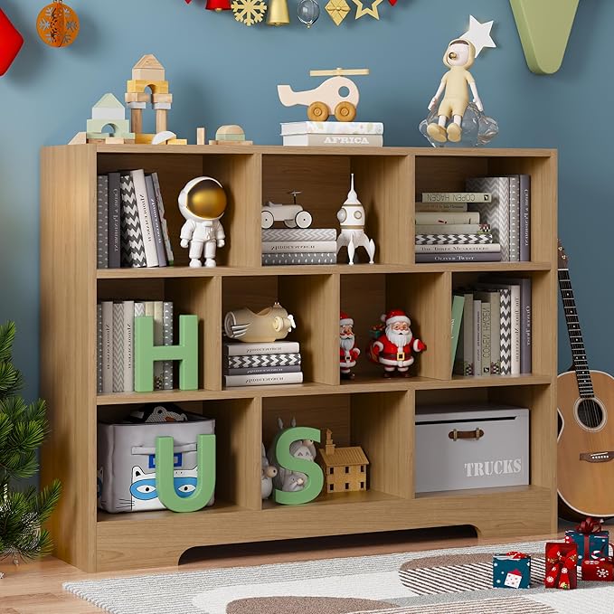 Book Shelf for Kids, 10 Cubes Storage Organizer Montessori Bookshelf, 3-Tier Wooden Kids Bookcase, Toy Storage Organizer for Children, Wooden Toddler Bookshelf Cube Shelf for Kid’s Room, Classroom