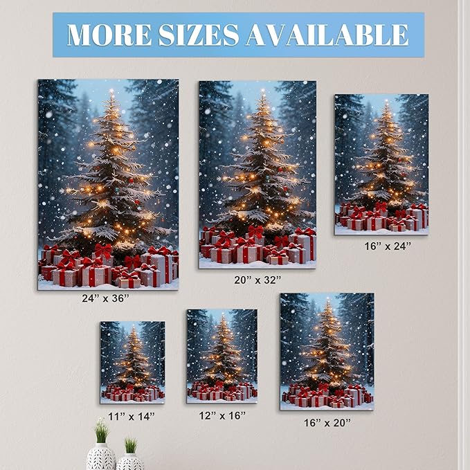 Framed Christmas Pictures Wall Decor,Vintage Pine Tree Prints,Winter Christmas Canvas Wall Art Decoration for Bedroom Bathroom Living Room Rustic Xmas Holiday Gifts (Christmas Tree 14, 11'' X 14'')