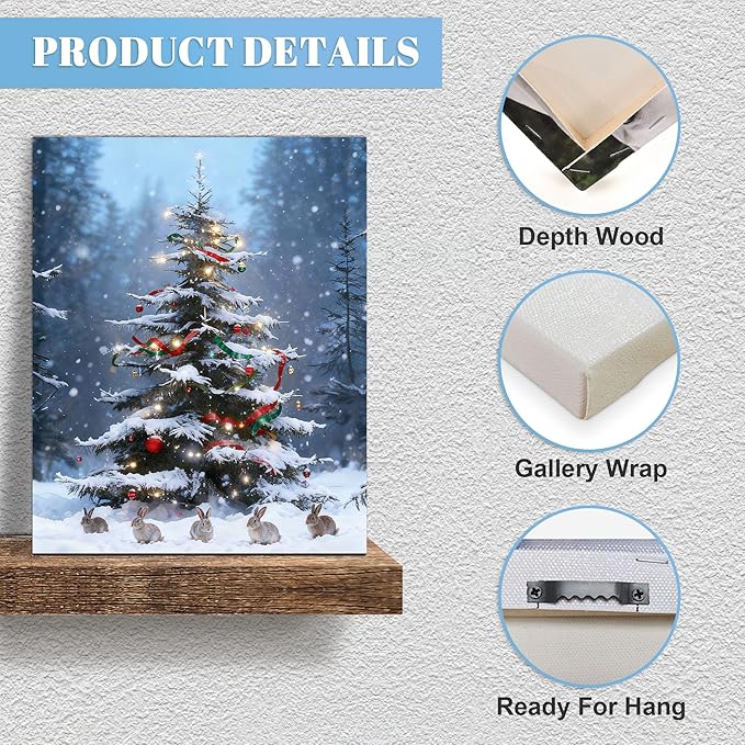 Framed Christmas Pictures Wall Decor,Vintage Pine Tree Prints,Winter Christmas Canvas Wall Art Decoration for Bedroom Bathroom Living Room Rustic Xmas Holiday Gifts (Christmas Tree 17, 12'' X 16'')