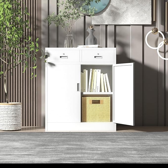 Storage Cabinet, 36 Inch Tall Metal Storage Cabinet with Doors and Shelves, Metal Cabinet with Drawers, Pantry Cabinets for Kitchen Storage, Garage Cabinet for Living, Dining Room.