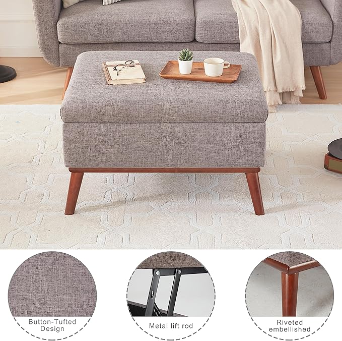 Kingfun 65" W Loveseat Sofa with Ottoman Coffee Table, Mid Century Modern Decor Love Seat Couches and Ottoman with Storage for Living Room, Button Tufted Upholstered Love Seats Furniture Set, Grey