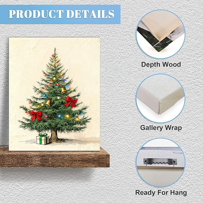 Framed Christmas Pictures Wall Decor,Vintage Pine Tree Prints,Winter Christmas Canvas Wall Art Decoration for Bedroom Bathroom Living Room Rustic Xmas Holiday Gifts (Christmas Tree 9, 11'' X 14'')