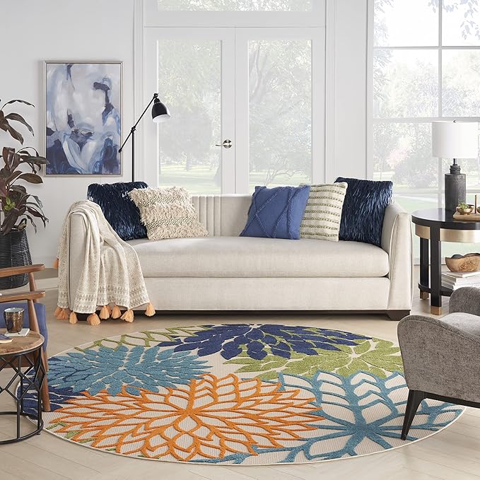 Nourison Home Aloha 10' x Round Multicolor Fabric Tropical Area Rug (10' Round)