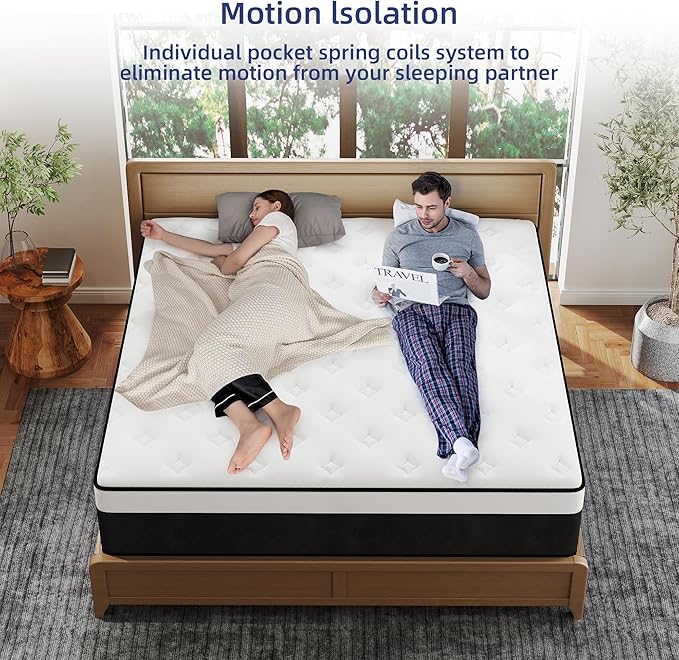 King Mattress, 14 Inch King Hybrid Mattress in a Box with Memory Foam, Medium Firm, Euro Top, Reinforced Edge Support, Pressure Relief & Motion Isolation, CertiPUR-US Certified