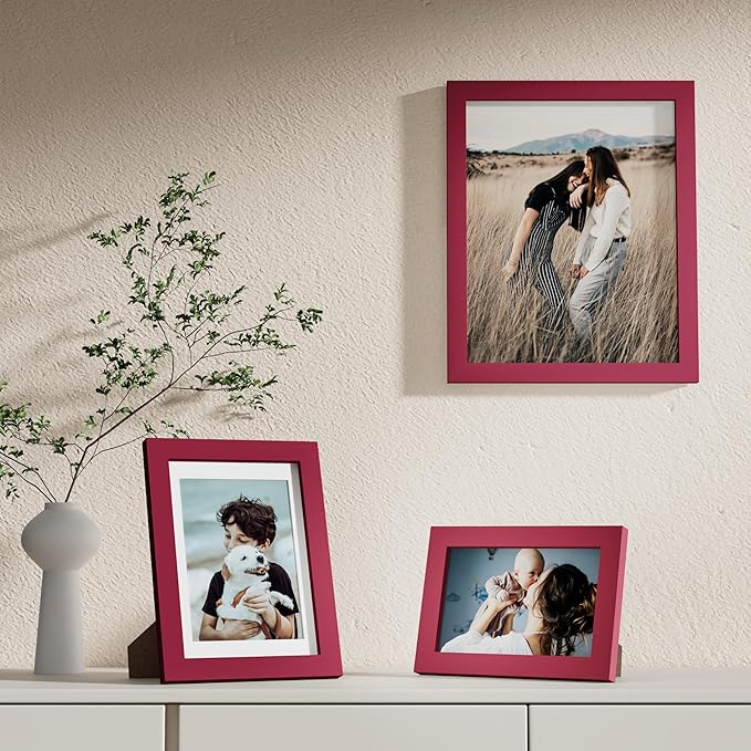 Vittanly 10 Pack Picture Frames Collage Wall Decor, Gallery Frame Set for Wall Mounting or Tabletop Display, Multi Sizes Including 2pcs 8x10, 4pcs 5x7, 4pcs 4x6, Red