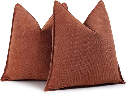 ZWJD Rust Throw Pillow Covers 24x24 Set of 2 Chenille Fall Pillow Covers with Elegant Design Soft and Luxurious Decorative Throw Pillows for Couch, Bed, and Home Decor