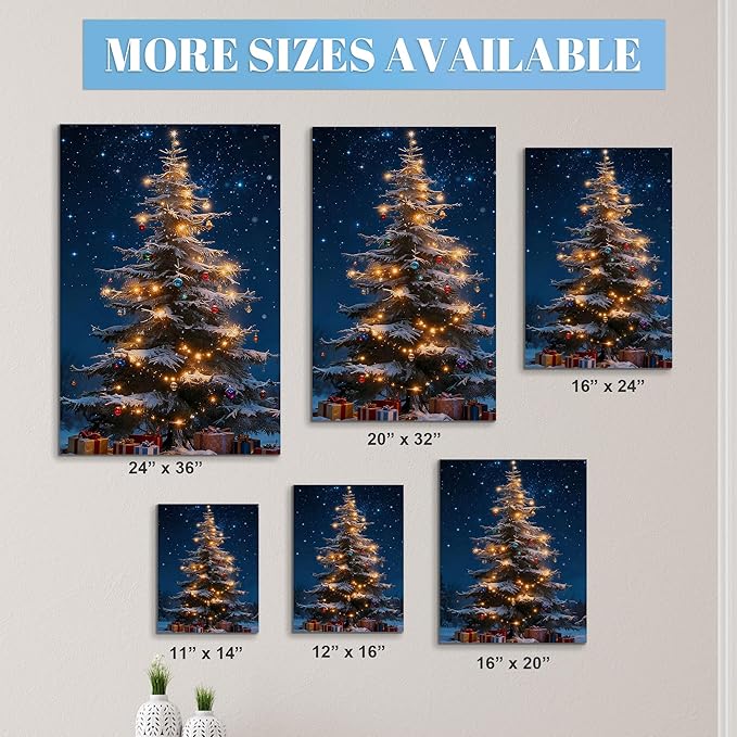 Framed Christmas Pictures Wall Decor,Vintage Pine Tree Prints,Winter Christmas Canvas Wall Art Decoration for Bedroom Bathroom Living Room Rustic Xmas Holiday Gifts (Christmas Tree 13, 16'' X 24'')