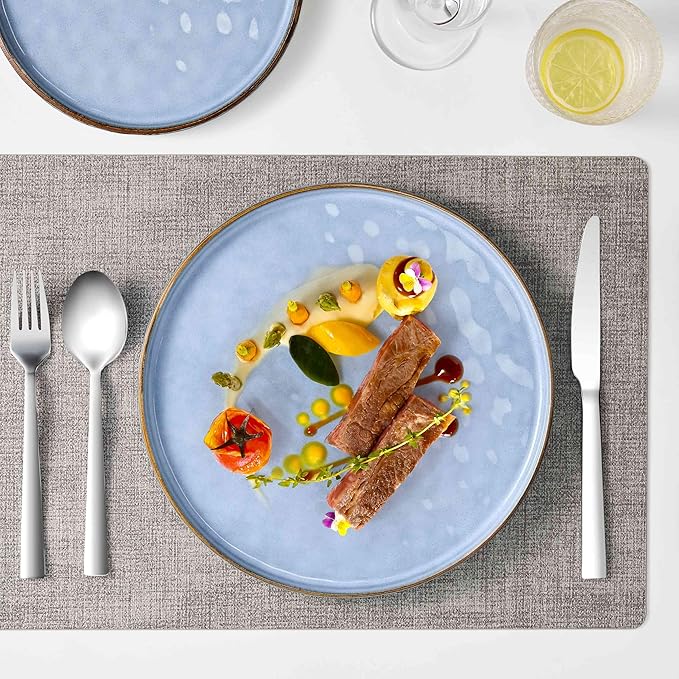 Herogo Dinnerware Sets for 8, 24 Pieces Ceramic Dishware for Kitchen Dinning, Stoneware Plates and Bowls Sets, Dishwasher & Microwave Safe, Haze Blue