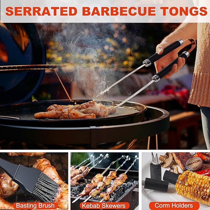 Grilljoy BBQ Accessories Grill Tools Set - 22PCS Stainless Steel Barbecue Grill Accessories for Outdoor Grill with Black Aluminum Case - Grilling Gifts for Men Dad -Grill Tools Kit