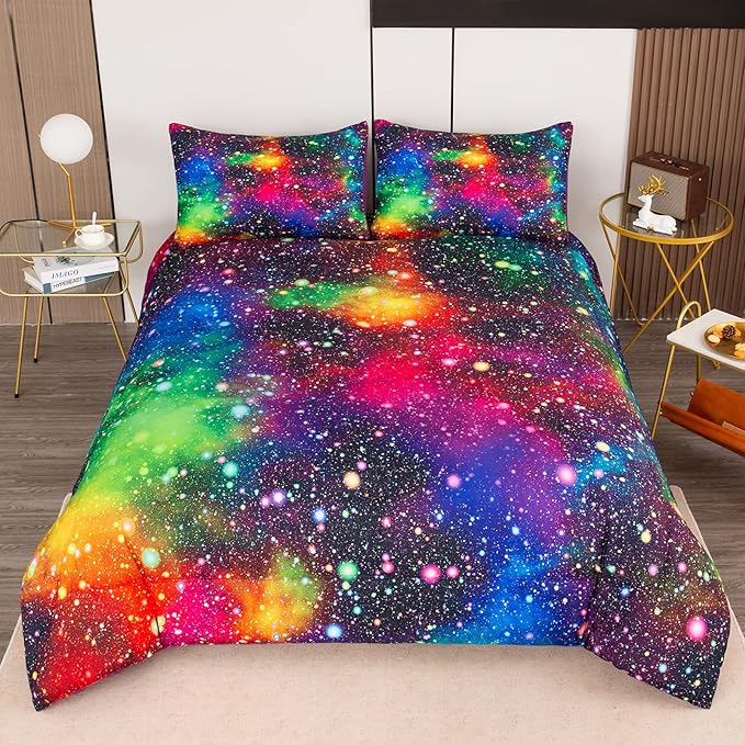 Tailor Shop Galaxy Comforter Set Colorful Outer Space Rainbow Bedding Set Twin for Girls Boys Kids Bedroom Decoration - Includes 1 Comforter 1 Pillowcase……