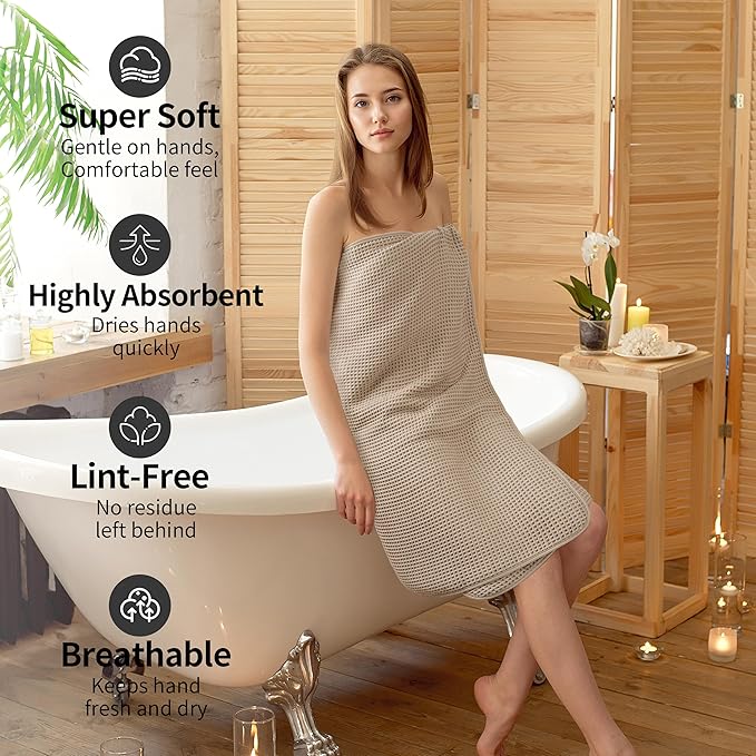 Microfiber Waffle Bath Towels, 4 Pieces, Soft, Absorbent, Fast Drying, Lint Free (Beige+Gray+Blue+White)