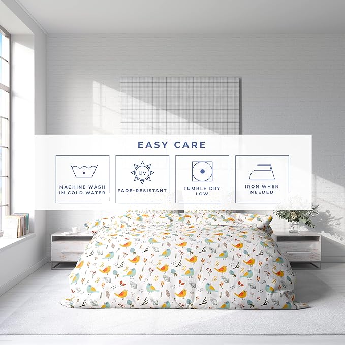 Kotton Culture 120"x120" 3 Pc Super King Plus/Super Oversize King Duvet Cover Set 100% Egyptian Cotton - 600 TC Comforter Cover Zipper Closure & Corner Ties Fits Only Extra Large Inserts -Forest Birds