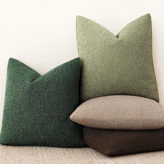 Foindtower Pack of 2, Decorative Textured Boucle Throw Pillow Covers Neutral Accent Solid Pillow Cases Soft Couch Cushion Case for Chair Sofa Bedroom Living Room Home Decor 22x22 Inch Pine Green