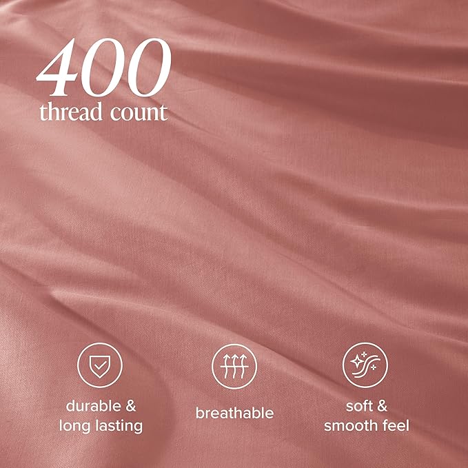 Bare Home 100% Organic Cotton Sateen Duvet Cover Set - 400 Thread Count - Smooth Sateen Weave - Warm & Luxurious - Duvet Cover (King/Cal King, Dusty Rose)