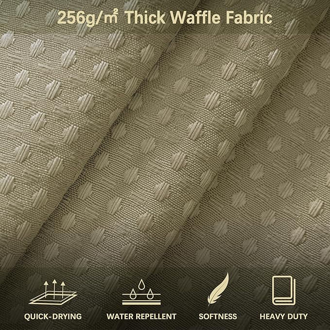 Taupe Fabric Shower Curtain for Bathroom Stall, 60 inche Waffle Weave Machine Washable Waterproof 256GSM Heavy Duty Weighted Bath Curtain Set with 10 Metal Hooks, 60Wx72H