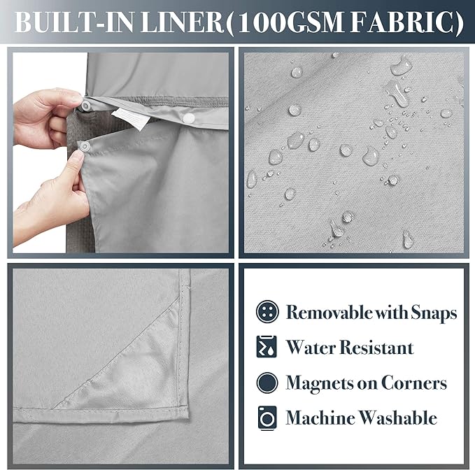 N&Y HOME Extra Long Waffle Weave Shower Curtain with Snap-in Fabric Liner Set, 12 Hooks Included - 71" x 84", Hotel Style, Mesh Top Window, Machine Washable & Water-Repellent - 71x84, Gray