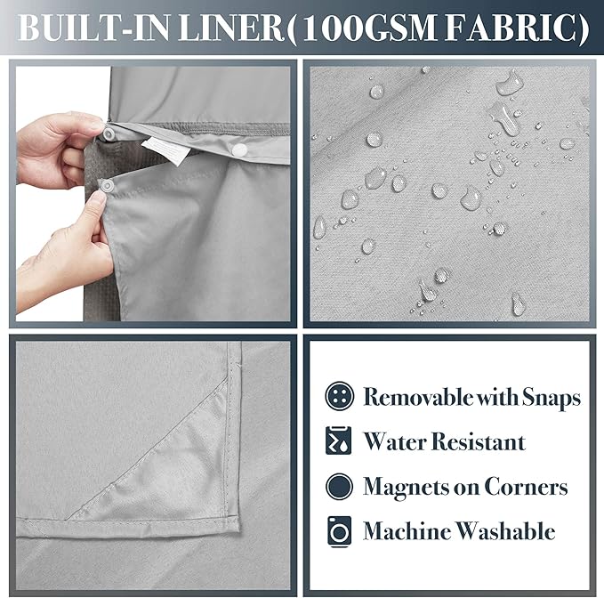 N&Y HOME Waffle Weave Shower Curtain with Snap-in Fabric Liner Set, 12 Hooks Included - Grey Shower Curtain Hotel Style, Water-Repellent & Washable, Mesh Top Window - 71x72, Gray