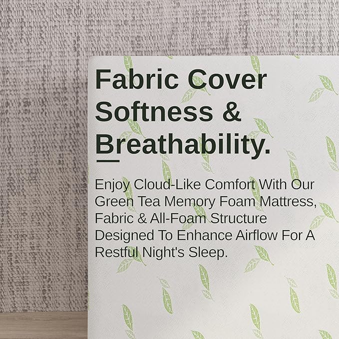 NapQueen Twin XL Size Mattress, 6 Inch Anula Green Tea Infused Memory Foam Mattress, CertiPUR-US Certified