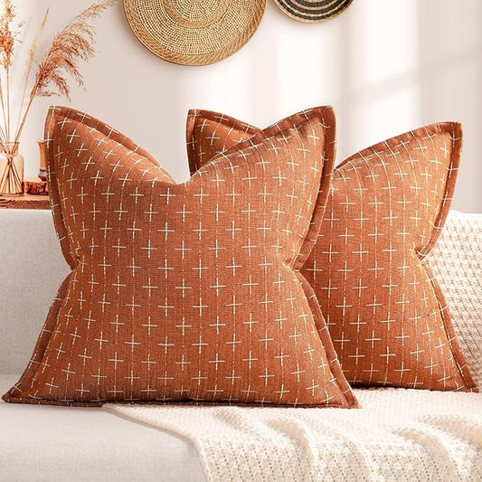 ZWJD Pillow Covers 24x24 Set of 2 Soft Fall Decor Polyester Textured Pillow Covers with Stylish Flange Edge Cozy Farmhouse Throw Pillows for Couch Bed Sofa Living Room