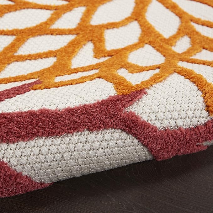 Nourison Home Aloha 94" Round Fabric Indoor/Outdoor Rug in Red Multi-Color