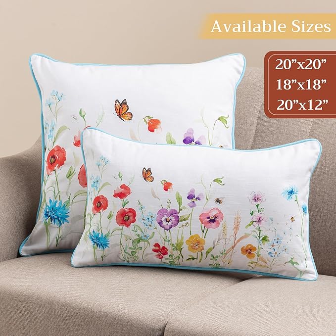 Maison d' Hermine Decorative Pillow Cover 100% Cotton 12"x20" Rectangular Washable Cushion Covers with Invisible Zipper for Couch, Bedroom, Home, Summer Whisper