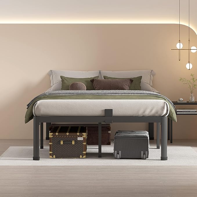 MAF 20 Inch Full Size Bed Frame with Round Corner Legs Mattress Slide Stopper No Box Spring Needed Heavy Duty Metal Platform Bed Frames Under-Bed Storage Space, 3000 LBS Steel Slats Support