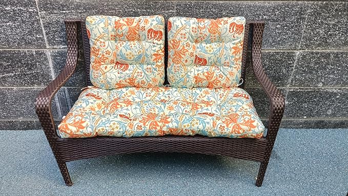 ADLIVWYD 3-Pieces Wicker Chair Cushion Set, 1 loveseat and 2 U-Shape, 44"x19" &19"x19" Tufted Outdoor Cushions for Indoor/Outdoor Patio Furniture (Beige Floral)